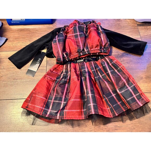 george 3-6 months nwt 3 piece girls holiday christmas dress. red plaid - Picture 4 of 6